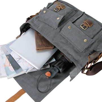 Lifewit 17.3" Men's Messenger Bag Vintage Canvas Leather Military Shoulder Laptop Bags, Grey