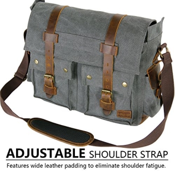 Lifewit 17.3" Men's Messenger Bag Vintage Canvas Leather Military Shoulder Laptop Bags, Grey