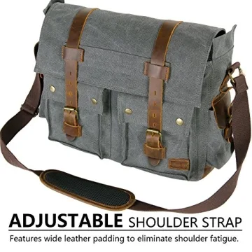 Lifewit 17.3" Men's Messenger Bag Vintage Canvas Leather Military Shoulder Laptop Bags, Grey