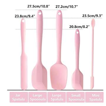 DUFEIMOY 5 Piece Pink Silicone Spatula Set, Heat Resistant Rubber Spatulas Set, Silicone Kitchen Ute...