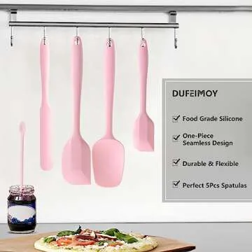 DUFEIMOY 5 Piece Pink Silicone Spatula Set, Heat Resistant Rubber Spatulas Set, Silicone Kitchen Utensils Set Dishwasher Safe for Nonstick Cookware Baking Cooking