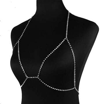 Sexy Rhinestone Body Chain with Multi-layered Long Choker Necklaces Rhinestone Jewelry Necklace Chains Crystal Body Chain for Women Party Body Jewelry