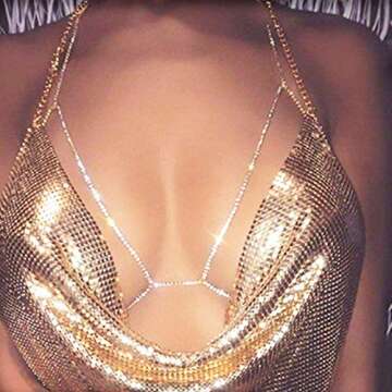 Sexy Rhinestone Body Chain with Multi-layered Long Choker Necklaces Rhinestone Jewelry Necklace Chains Crystal Body Chain for Women Party Body Jewelry