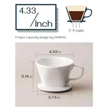 DOWAN Pour Over Coffee Maker, Non-Electric Pour Over Coffee Dripper, Manual Brew Maker, Single Cups Porcelain Slow Brewing Accessories for Gifts,White