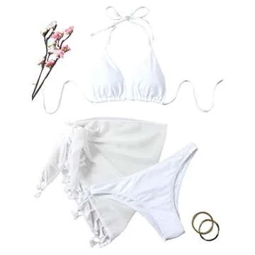 Stylish 3 Piece Bikini Swimsuit Set with Cover Up