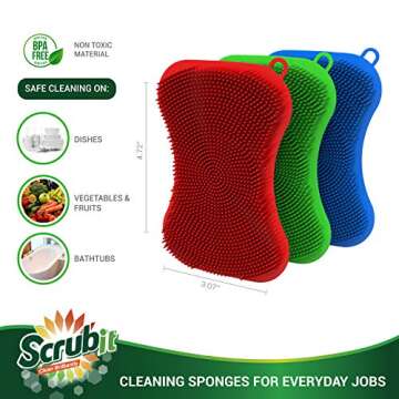 Silicone Scrubbing Sponge Set - Non Scratch & Odor Free