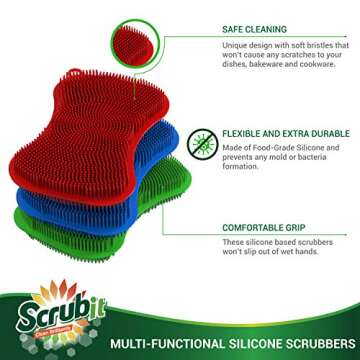 Silicone Scrubbing Sponge Set - Non Scratch & Odor Free