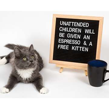 ACO Premium Solid Oak Framed Felt Changeable Letter Board 10 x 10, with Free Canvas Bag, 340 Characters, Emojis, Numbers & Punctuation, Wall Mounting Hook, Wooden Stand, and Cutting Scissors!