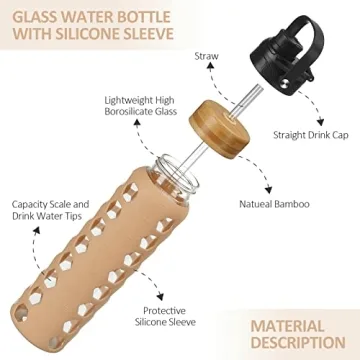 MUKOKO 32oz Glass Water Bottle with Two Lids System