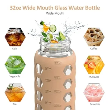 MUKOKO 32oz Glass Water Bottle with Two Lids System