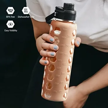 MUKOKO 32oz Glass Water Bottle with Two Lids System