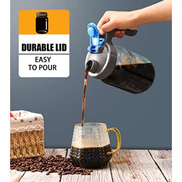 Glass Mason Jar 32 oz Pitcher, 4 Pack Quart Mason Jar Pitcher with Wide Mouth Airtight Lid, Heavy Duty Glass Pitcher for Cold Brew, Ice Tea, Coffee, Sun Tea, Juice, Breastmilk