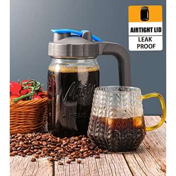 Glass Mason Jar 32 oz Pitcher, 4 Pack Quart Mason Jar Pitcher with Wide Mouth Airtight Lid, Heavy Duty Glass Pitcher for Cold Brew, Ice Tea, Coffee, Sun Tea, Juice, Breastmilk