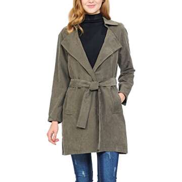 Auliné Collection Womens Peach Skin Asymmetrical Belted Lightweight Anorak Jacket No Zip Olive S