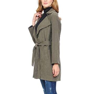 Auliné Collection Womens Peach Skin Asymmetrical Belted Lightweight Anorak Jacket No Zip Olive S