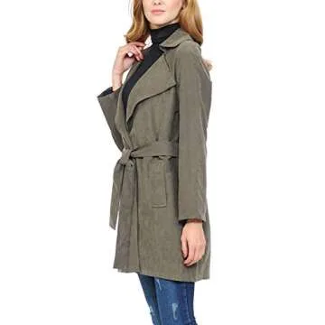 Auliné Collection Womens Peach Skin Asymmetrical Belted Lightweight Anorak Jacket No Zip Olive S