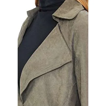 Auliné Collection Womens Peach Skin Asymmetrical Belted Lightweight Anorak Jacket No Zip Olive S