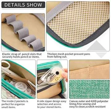 EASTHILL Pencil Case Large Capacity Pencil Pouch School Suppies Pen Case Simple Stationery College Office Organizer for Girls Adults-Green
