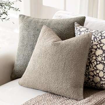 Foindtower Pack of 2 Textured Boucle Throw Pillow Covers Neutral Accent Solid Decorative Pillow Cases Cozy Woven Couch Cushion Case for Sofa Bedroom Living Room Home Decor 20x20 Inch Light Khaki Tan