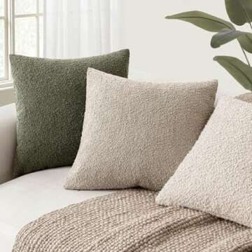 Foindtower Pack of 2 Textured Boucle Throw Pillow Covers Neutral Accent Solid Decorative Pillow Cases Cozy Woven Couch Cushion Case for Sofa Bedroom Living Room Home Decor 20x20 Inch Light Khaki Tan
