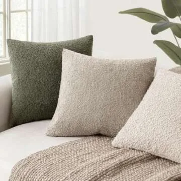 Foindtower Pack of 2 Textured Boucle Throw Pillow Covers Neutral Accent Solid Decorative Pillow Cases Cozy Woven Couch Cushion Case for Sofa Bedroom Living Room Home Decor 20x20 Inch Light Khaki Tan