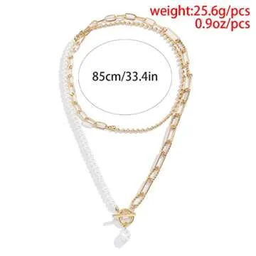 WZNBBOY Gold Layered Baroque Pearl Necklace for Women