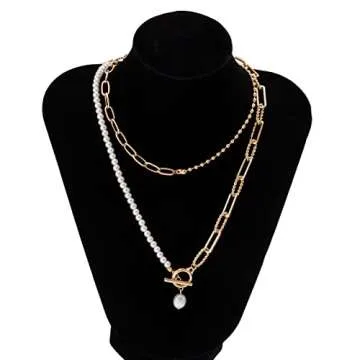 WZNBBOY Gold Layered Baroque Pearl Necklace for Women