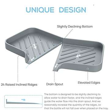 Kitchen Sink Soap Sponge Tray Self Draining Premium Silicone Soap Holder for Bathroom Caddy Organize...