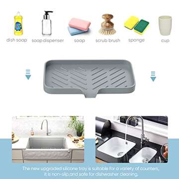 Kitchen Sink Soap Sponge Tray Self Draining Premium Silicone Soap Holder for Bathroom Caddy Organizer for Dish Soap Bottle,Soap Dispenser