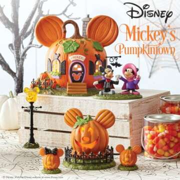 Department 56 Disney Village Halloween Accessories Pumpkintown Mickey Mouse Town Center Lit Figurine...