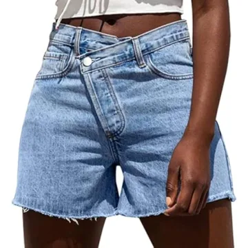 Genleck Women's Juniors Criss Crossover Jean Shorts - High Waisted Stretchy Denim Shorts for Casual ...