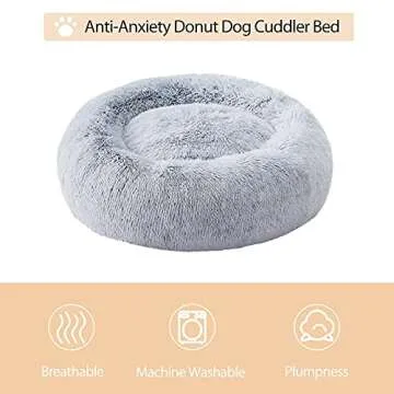 WNPETHOME Calming Dog & Cat Bed, Anti-Anxiety Donut Bed, Fluffy Faux Fur Cushion for Small Dogs and Cats (24 x 24 Inch, Light Grey)