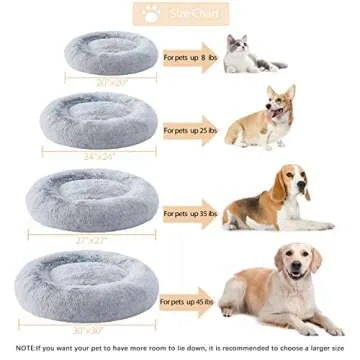 WNPETHOME Calming Dog & Cat Bed, Anti-Anxiety Donut Bed, Fluffy Faux Fur Cushion for Small Dogs and Cats (24 x 24 Inch, Light Grey)