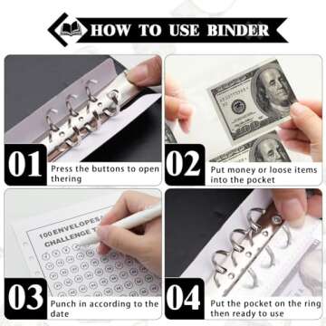 NICOOTH 100 Envelopes Money Saving Challenge Binder - A5 Savings Challenge Book (Black)