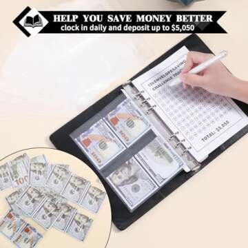 NICOOTH 100 Envelopes Money Saving Challenge Binder - A5 Savings Challenge Book (Black)