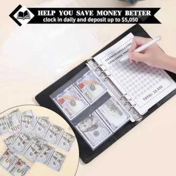 NICOOTH 100 Envelopes Money Saving Challenge Binder - A5 Savings Challenge Book (Black)