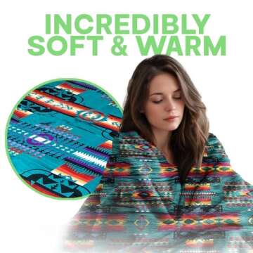 Sacred Thread Fleece Blanket 79"x95" South Western Blankets, Reversible Mexican Blankets Vibrant Aztec Blankets and Throws for Aztec Decor for Home, Native American Throw Blanket Flannel Lake Queen