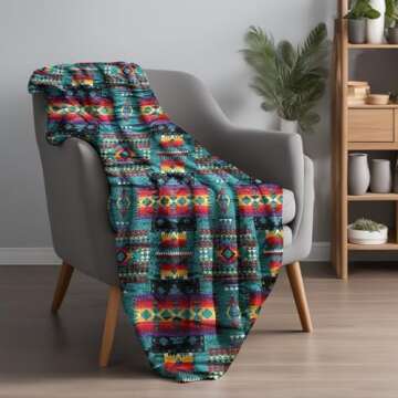 Sacred Thread Fleece Blanket 79"x95" South Western Blankets, Reversible Mexican Blankets Vibrant Aztec Blankets and Throws for Aztec Decor for Home, Native American Throw Blanket Flannel Lake Queen