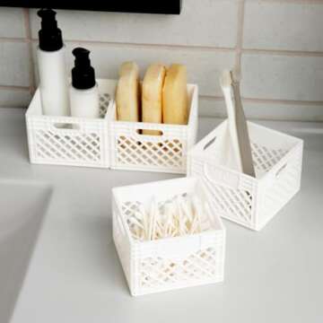 Mini Storage Crates-Small Stackable Baskets/Colorful Bin/Plastic Locker Organizer, Cute Decor/ Offic...