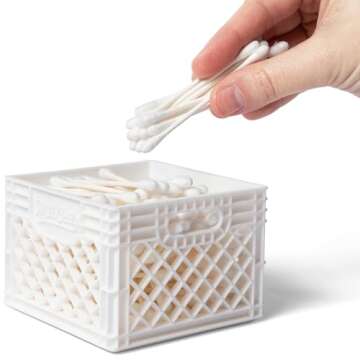 Mini Storage Crates-Small Stackable Baskets/Colorful Bin/Plastic Locker Organizer, Cute Decor/ Office Organization-Pack of 4-3.8 x 3.79 x 2.5" White