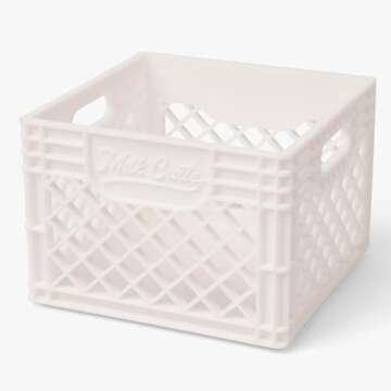 Mini Storage Crates-Small Stackable Baskets/Colorful Bin/Plastic Locker Organizer, Cute Decor/ Office Organization-Pack of 4-3.8 x 3.79 x 2.5" White