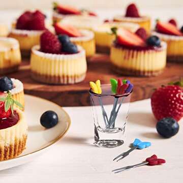 Cocktail Forks, 6-Piece Appetizer Forks, Butterflies, Stainless Steel and Silicone Small Forks for F...