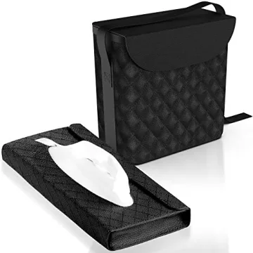 LUXXE Black Leather Car Trash Can with Tissue Box - Waterproof & Stylish