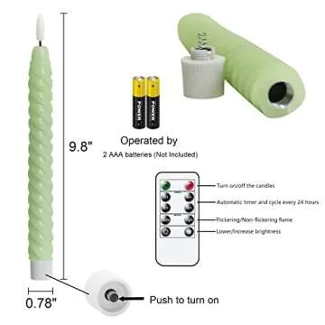 Lasumora Green Flameless Taper Candles Flickering with 10-Key Remote, Battery Operated Warm 3D Wick ...