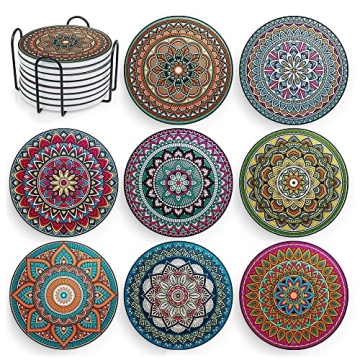 Mandala Drink Coasters with Holder - 8 Set for Drinks