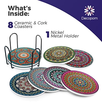 Mandala Drink Coasters with Holder - 8 Set for Drinks