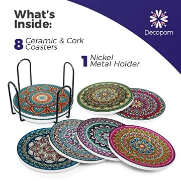 Mandala Drink Coasters with Holder - 8 Set for Drinks