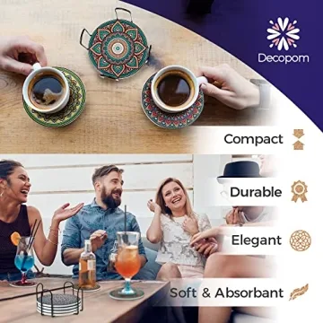 Mandala Drink Coasters with Holder - 8 Set for Drinks