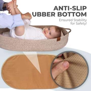 Toodly Baby Changing Basket - Stylish Cotton Rope Diaper Pad with Anti-Slip Bottom