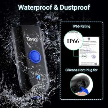 Tera 1D Bluetooth Mini Barcode Scanner, 3-in-1 Bluetooth & USB Wired & 2.4G Wireless Laser 1D Bar Co...